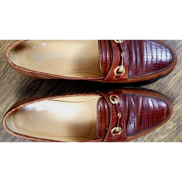 Caporicci Italy Alligator Embossed Horsebit Loafers Mens 10 Brown Leather